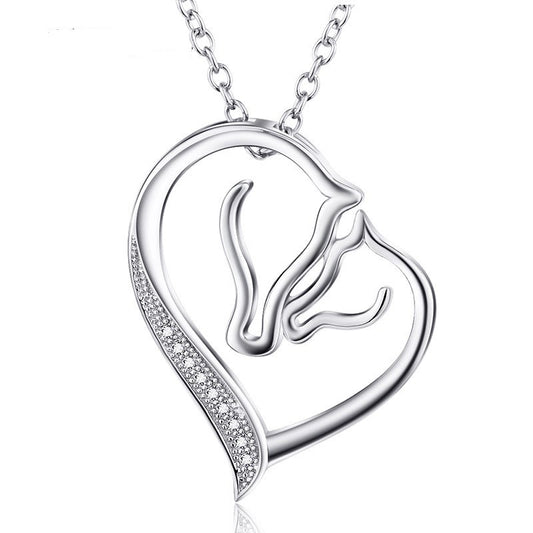 Heart-shaped double horse head necklace